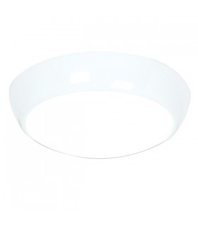 Flush Ceiling Light 325mm Round Flush Em IP44 16W & 2W Gloss White - 1