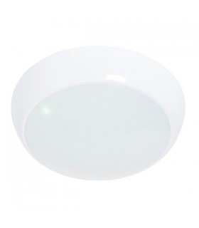 Flush Ceiling Light 325mm Round Flush Em IP44 16W & 2W Gloss White - 2
