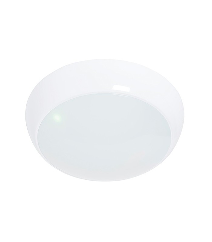 Flush Ceiling Light 325mm Round Flush Em IP44 16W & 2W Gloss White - 2