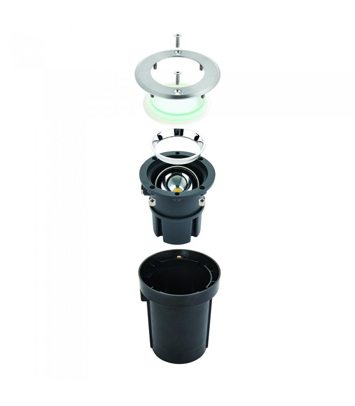 Outdoor Recessed Ground Light Warm White IP67 6W Matt Black Paint & Brushed Stainless Steel - 3
