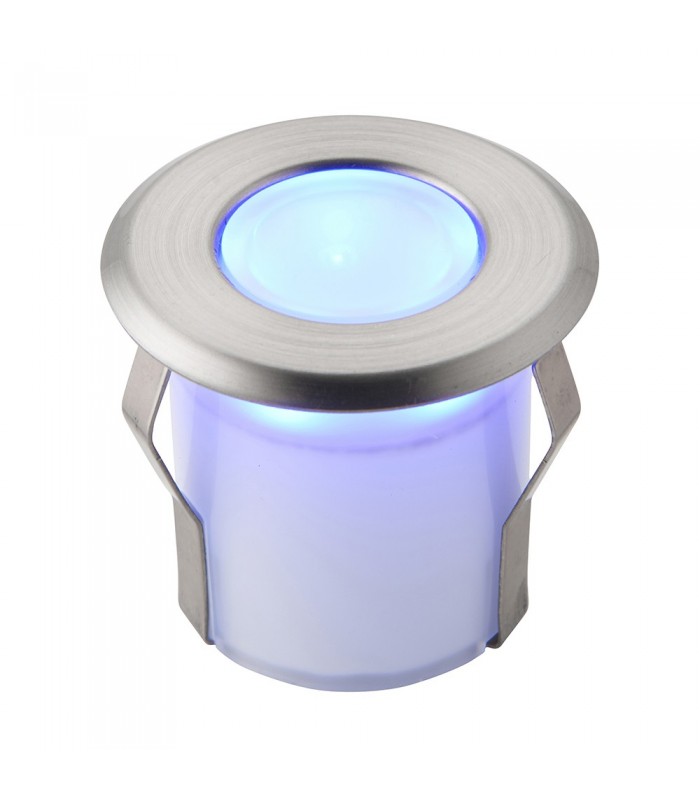 Outdoor Recessed Ground Light Blue IP67 0.8W Marine Grade Brushed Stainless Steel & Frosted - 2