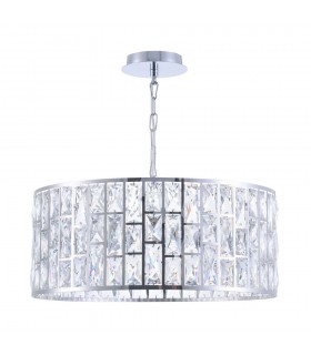 Chandelier Cylindrical Pendant Chrome & Crystal, 4 Light, E27 - 1