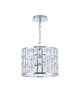 Chandelier Cylindrical Pendant Chrome & Crystal, 1 Light, E27 - 1