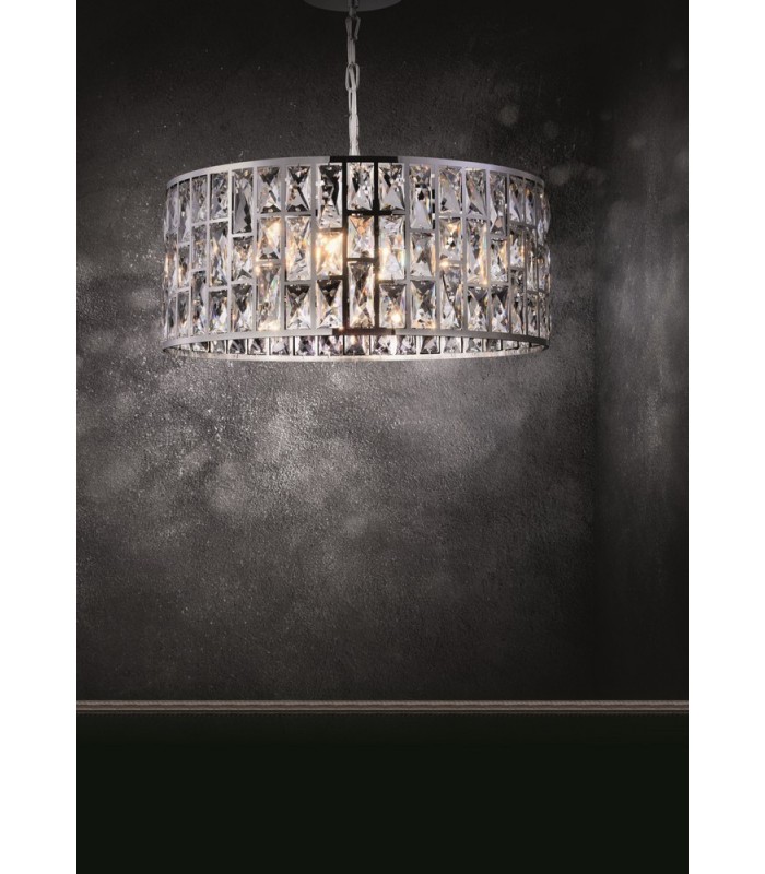 Chandelier Cylindrical Pendant Chrome & Crystal, 1 Light, E27 - 2
