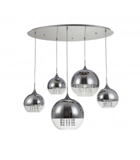 Cluster Ceiling Pendant Lamp Nickel & Crystal, 5 Light, E27 - 1