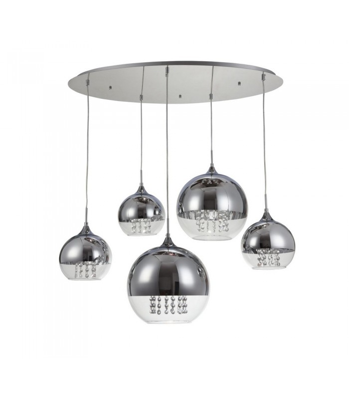Cluster Ceiling Pendant Lamp Nickel & Crystal, 5 Light, E27 - 1