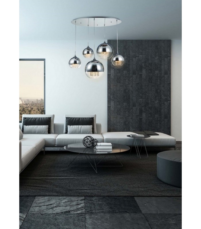 Cluster Ceiling Pendant Lamp Nickel & Crystal, 5 Light, E27 - 3