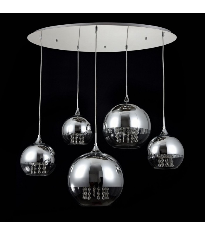 Cluster Ceiling Pendant Lamp Nickel & Crystal, 5 Light, E27 - 5