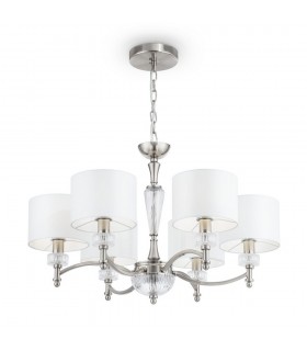 Chandelier Nickel with Faric Shades, 6 Light, E14 - 1