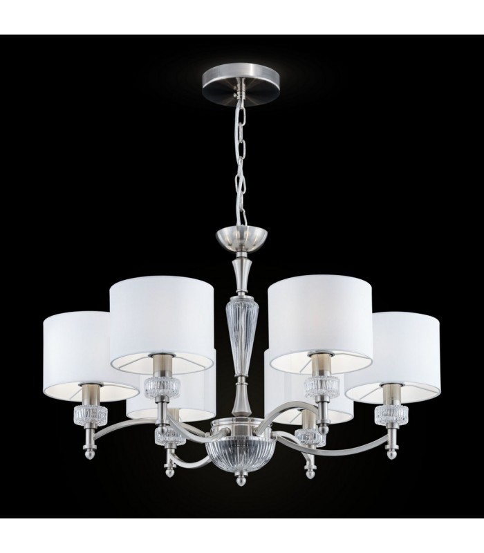 Chandelier Nickel with Faric Shades, 6 Light, E14 - 2