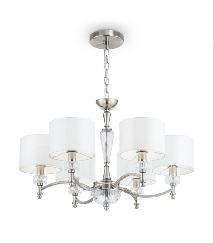 Chandelier Nickel with Faric Shades, 6 Light, E14 - 3