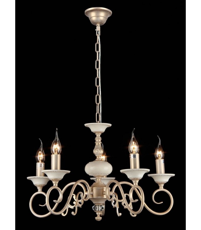 Chandelier Cream with Gold, 5 Light, E14 - 2