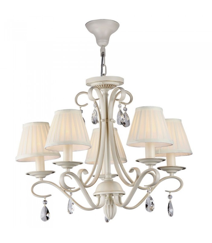 Chandelier Beige with Pleated Satin Shades, 5 Light, E14 - 1