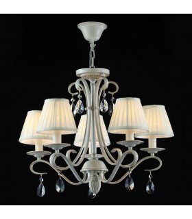 Chandelier Beige with Pleated Satin Shades, 5 Light, E14 - 2