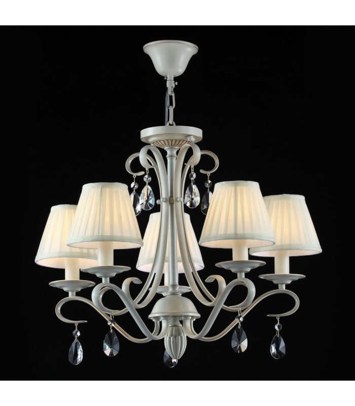 Chandelier Beige with Pleated Satin Shades, 5 Light, E14 - 2