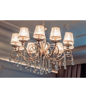 Chandelier White with Gold & Crystal, 10 Light, E14 - 1