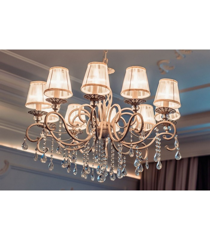 Chandelier White with Gold & Crystal, 10 Light, E14 - 1