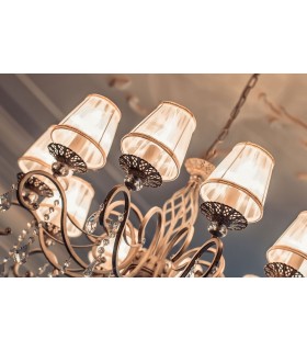 Chandelier White with Gold & Crystal, 10 Light, E14 - 2