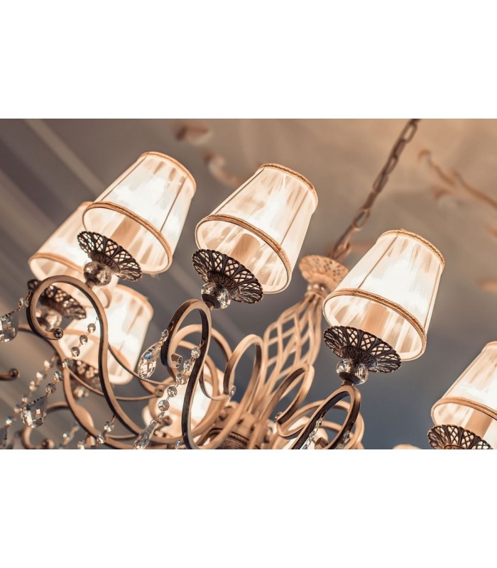 Chandelier White with Gold & Crystal, 10 Light, E14 - 2
