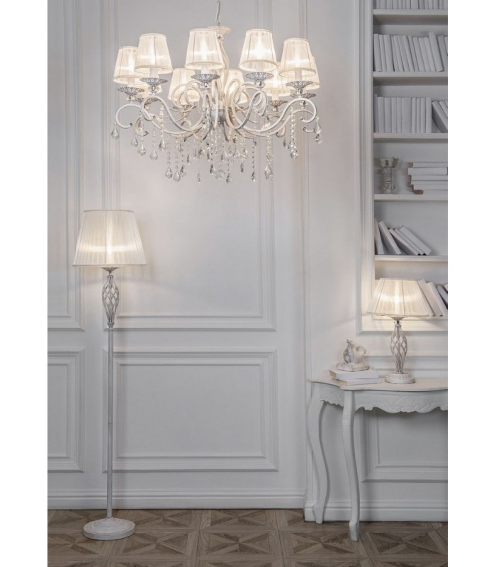 Chandelier White with Gold & Crystal, 10 Light, E14 - 3