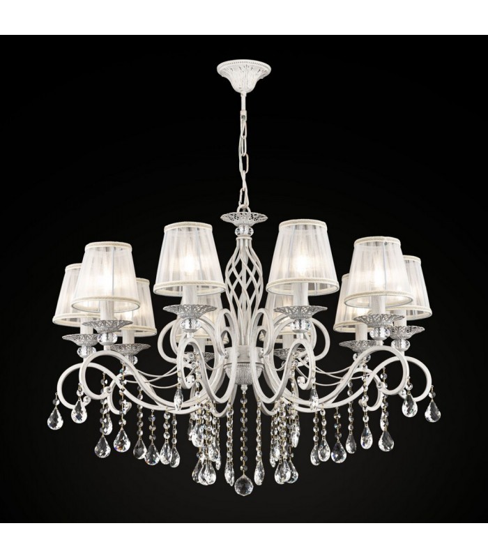 Chandelier White with Gold & Crystal, 10 Light, E14 - 4