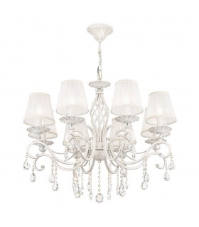 Chandelier White with Gold & Crystal, with Shades, 8 Light, E14 - 1