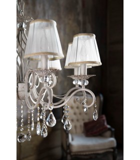 Chandelier White with Gold & Crystal, with Shades, 8 Light, E14 - 2