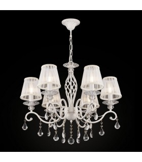 Chandelier White with Gold & Crystal, with Shades, 6 Light, E14 - 1