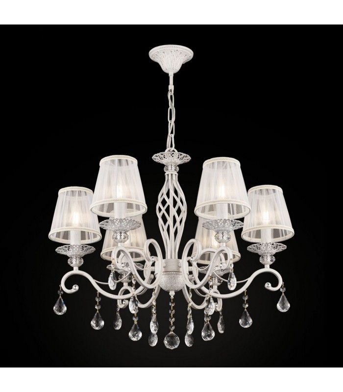 Chandelier White with Gold & Crystal, with Shades, 6 Light, E14 - 1