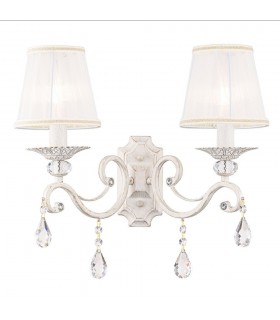 Wall Candle Lamp White with Gold & Crystal, 2 Light, E14 - 1