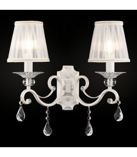 Wall Candle Lamp White with Gold & Crystal, 2 Light, E14 - 2