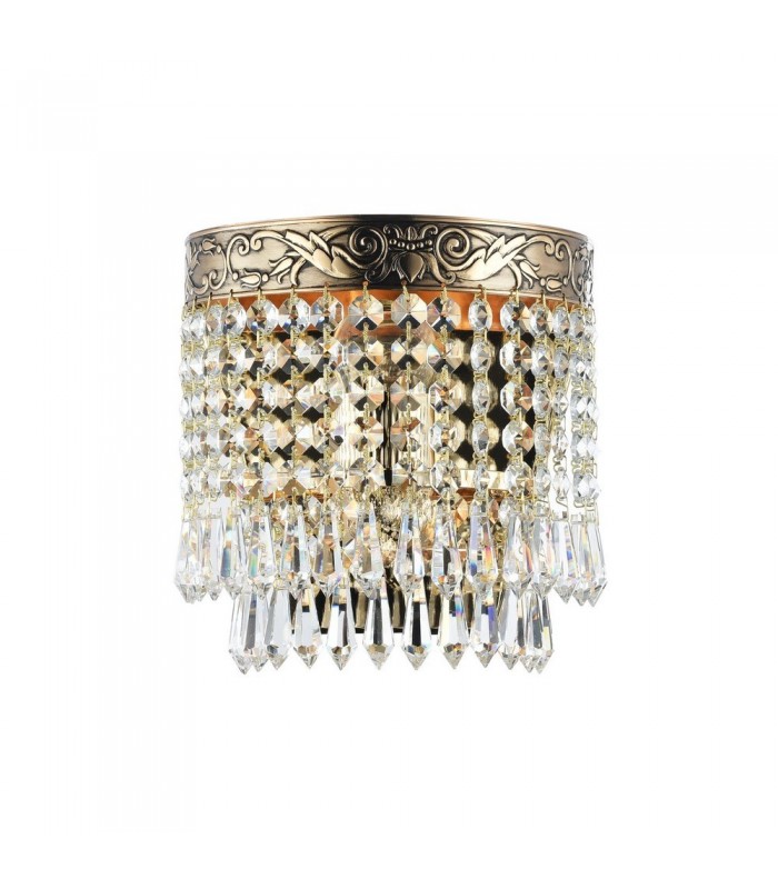 Flush Wall Lamp Gold Antique & Crystal, 1 Light, E27 - 1
