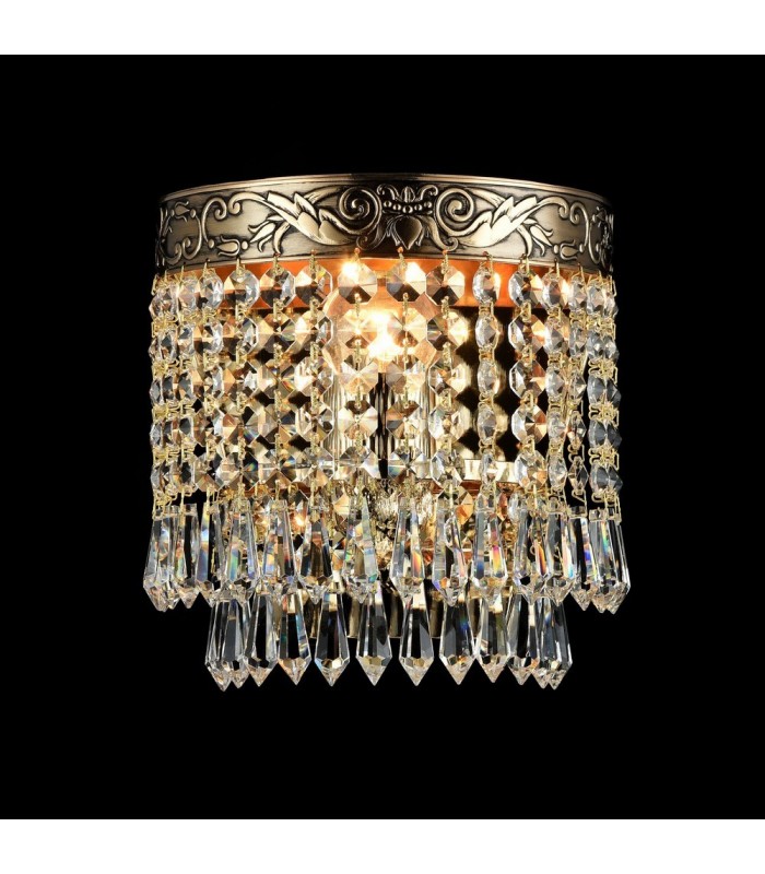 Flush Wall Lamp Gold Antique & Crystal, 1 Light, E27 - 2
