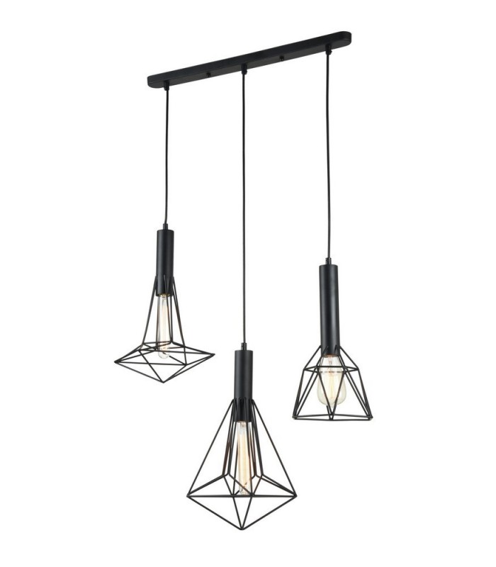 Cage Cluster Ceiling Pendant Lamp Black, 3 Light, E27 - 1