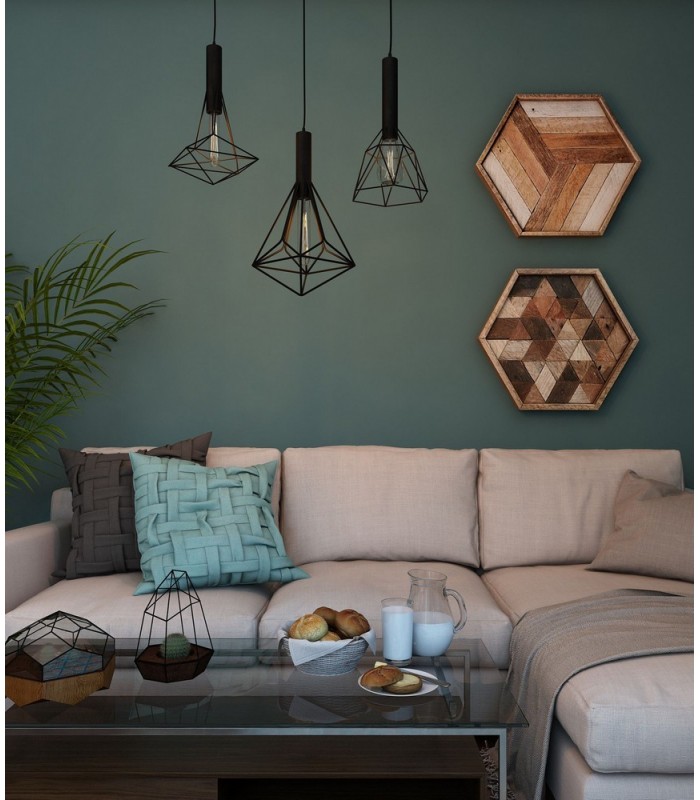 Cage Cluster Ceiling Pendant Lamp Black, 3 Light, E27 - 3