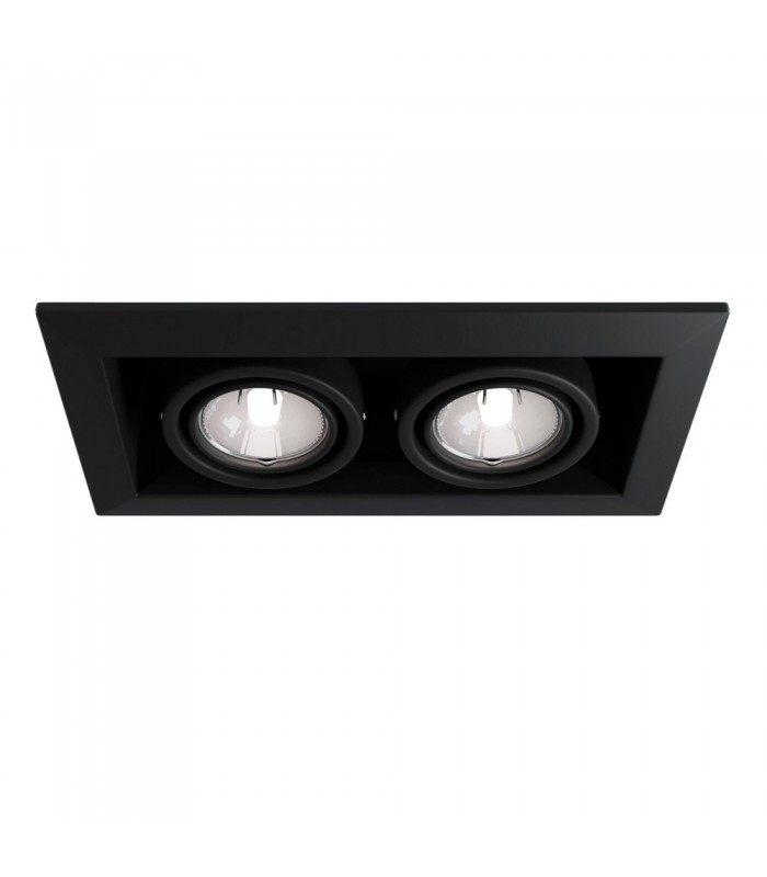 Recessed Twin Square Downlight Black, 2 Light, GU10 - 1