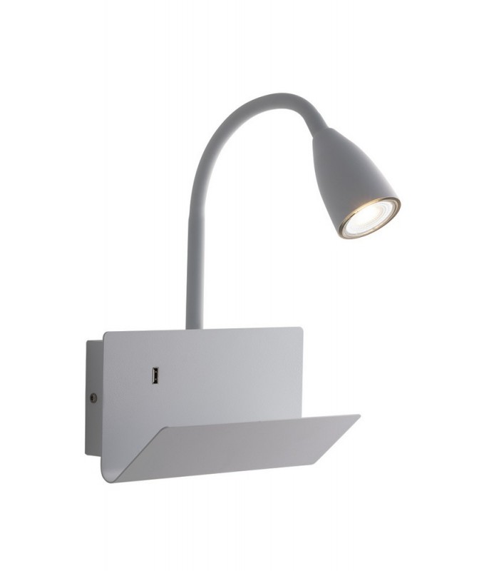 Flexible Arm Reading Usb Wall Lamp Shelf, White, GU10 - 1