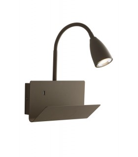 Flexible Arm Reading Usb Wall Lamp Shelf, Brown, GU10 - 1