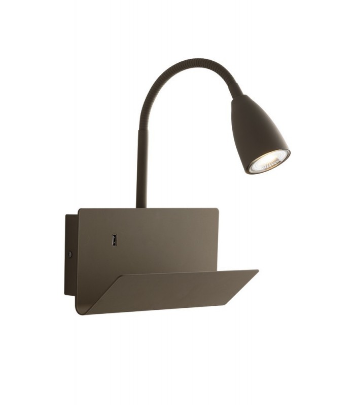 Flexible Arm Reading Usb Wall Lamp Shelf, Brown, GU10 - 1