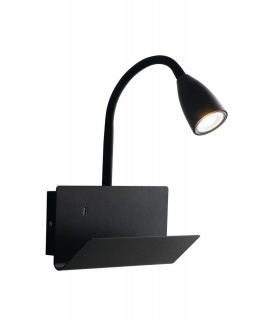 Flexible Arm Reading Usb Wall Lamp Shelf, Black, GU10 - 1