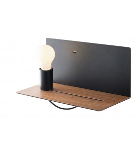 Reading Usb Wall Lamp Shelf, Black, Wood, E27 - 1