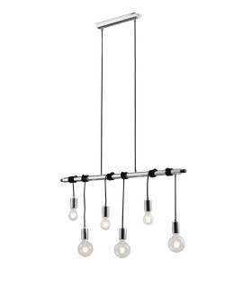 Bar Cable 6 Light Ceiling Pendant, Chrome, Black, E27 - 1