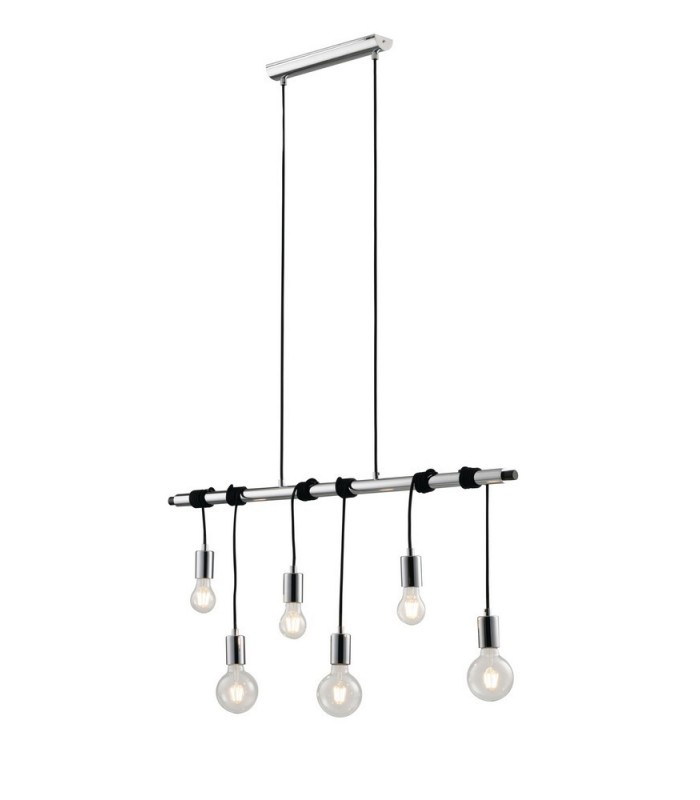 Bar Cable 6 Light Ceiling Pendant, Chrome, Black, E27 - 1