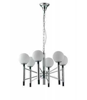 6 Light Mutli Arm Globe Ceiling Pendant, Chrome, Opal, White, E14 - 1