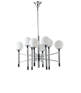 8 Light Mutli Arm Globe Ceiling Pendant, Chrome, Opal, White, E14 - 1