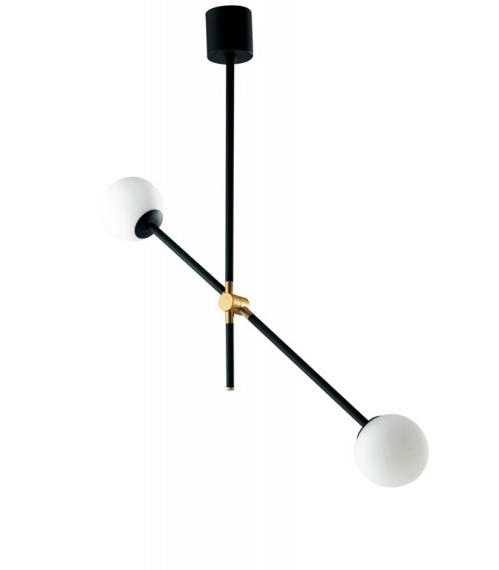 Globe Ceiling Pendant, Black, Gold, Opal, E14 - 1
