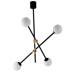 Globe Ceiling Pendant, Black, Gold, Opal, E14 - 1
