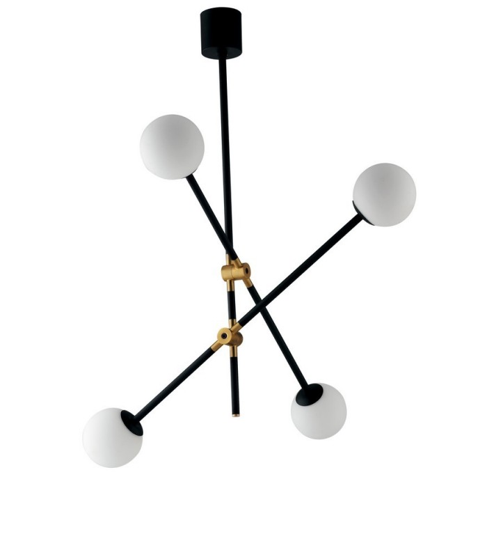 Globe Ceiling Pendant, Black, Gold, Opal, E14 - 1