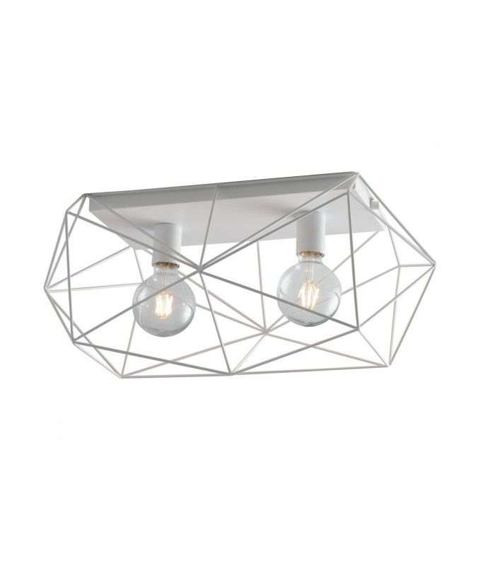 Globe Cage Semi Flush Ceiling Light, White, E27 - 1
