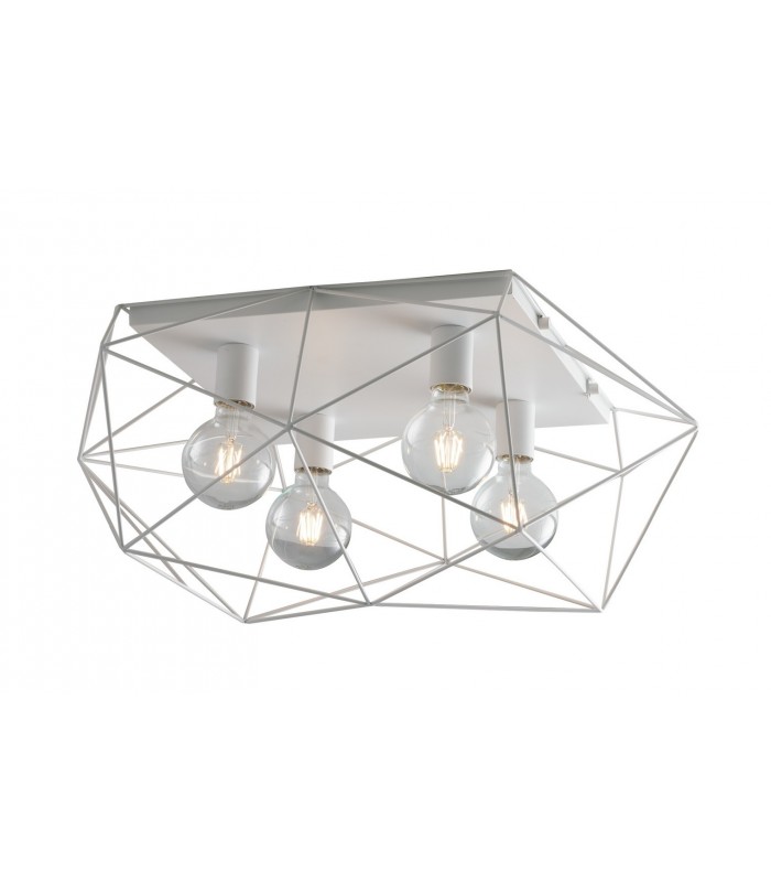 Globe Cage Semi Flush Ceiling Light, White, E27 - 1
